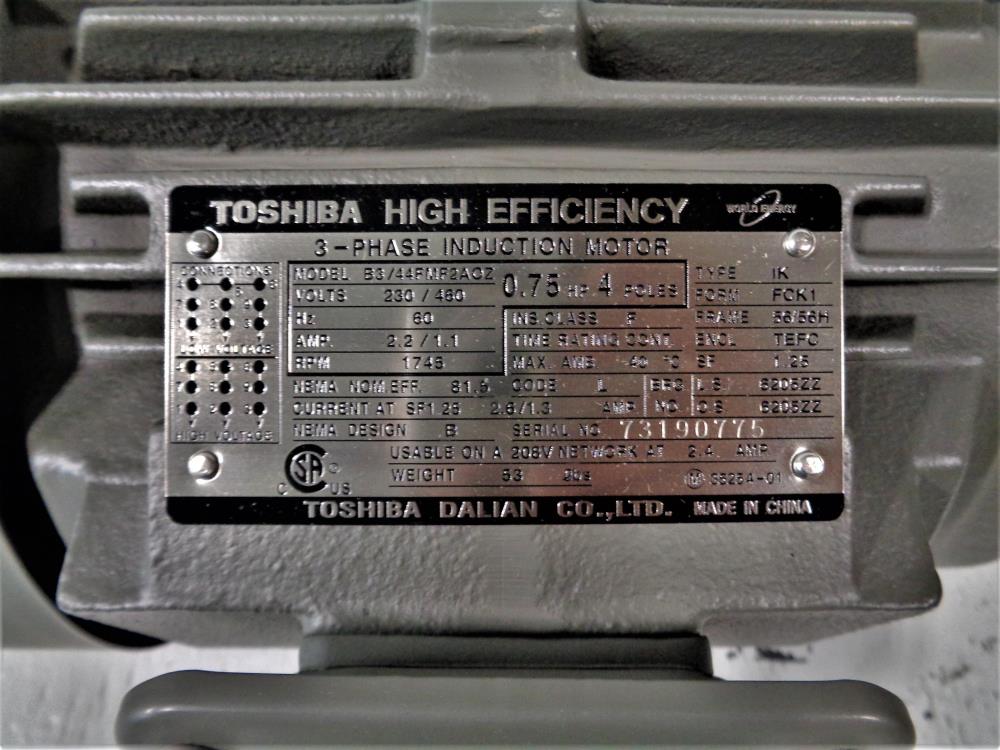 Toshiba .75HP, 1754RPM High Efficiency 3-Phase Induction Motor B3/44FMF2AOZ